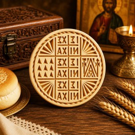 Ξύλινη Σφραγίδα Προσφόρου από Οξιά 13,3 εκ. με Βαθύ Σκάλισμα Παραδοσιακού Σχεδίου